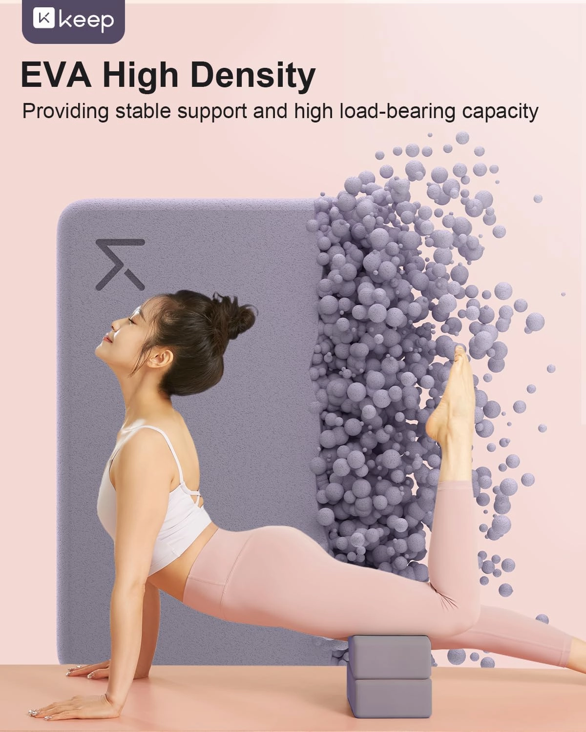 KEEP Yoga Block, High-Density EVA Foam 2 Pack Yoga Block with Non-Slip Textured Surface, Supportive, Lightweight - Ideal for Yoga, Pilates, and Stretching Exercises