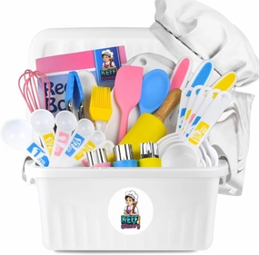 KEFF 30 Pcs Kids Kitchen Set for Cooking & Baking - Real Utensils with Kid Safe Cutting Board and Knife Set for Junior Chef. Montessori Kitchen Tools for Toddlers BPA-Free