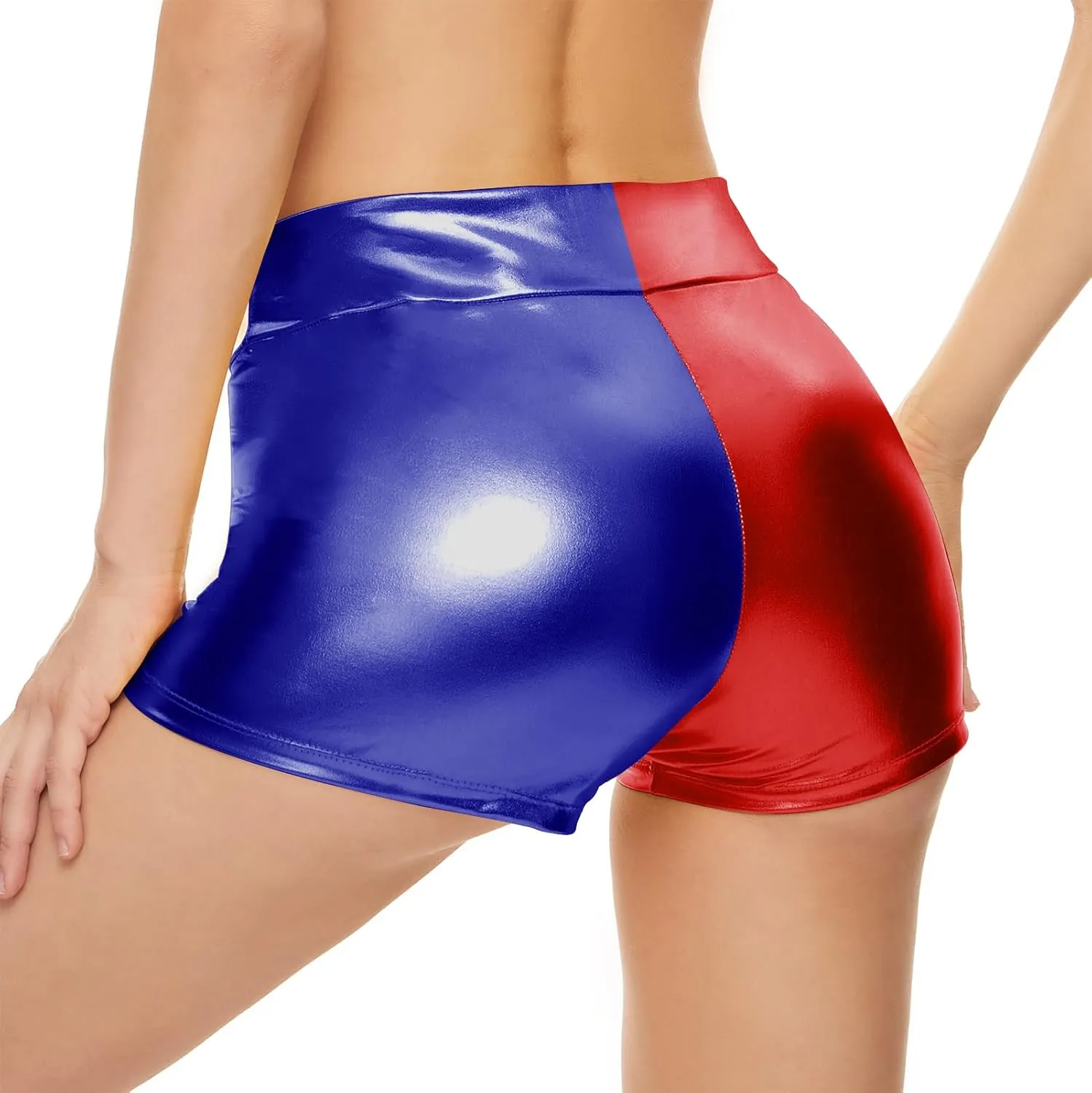 Kepblom Womens Metallic Booty Shorts High Waisted Shiny Rave Bottoms for Dance Festival Costumes