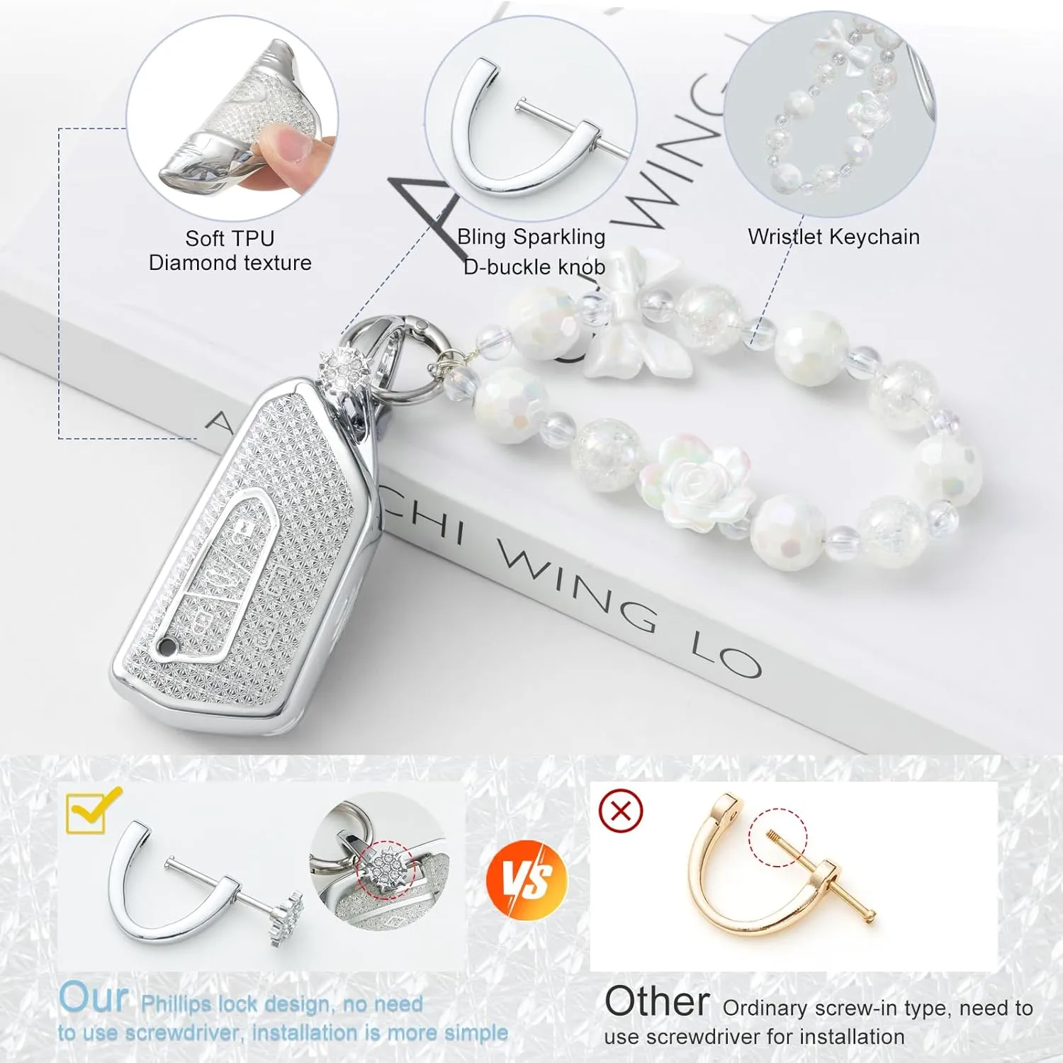 Key Fob Cover for VW Golf 8 ID4 Seat Leon MK 4 Skoda Octavia Smart Key TPU Keys Case Shell Protector with Keychain Lanyard Women Cute