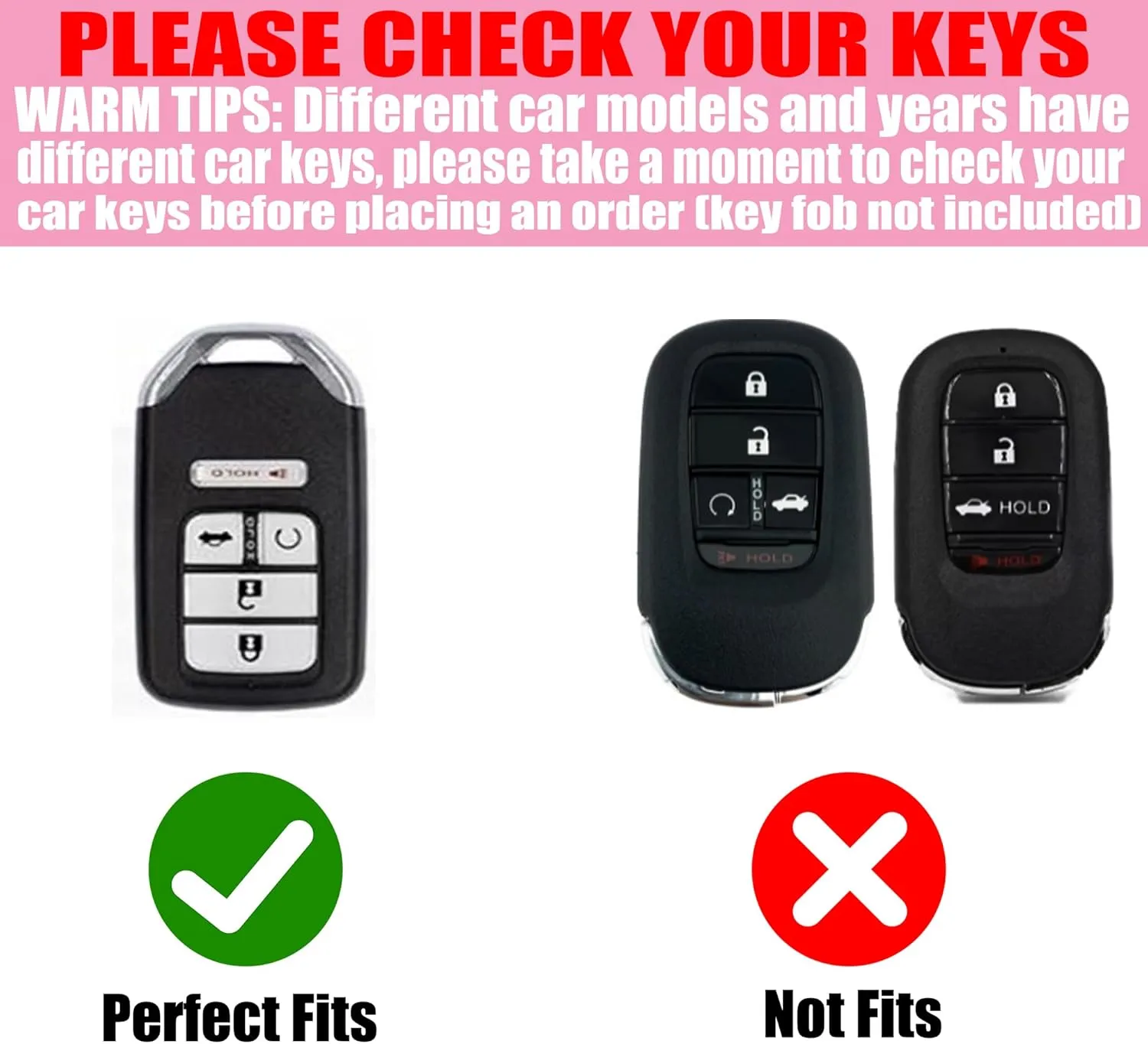 Key Fob Cover with Diamond Keychain Car Key Holder Case Compatible with 2016-2022 Honda Accord Civic CRV Pilot Ridgeline Passport Smart Remote Key Protector for Women, 5 Buttons (White-Heart)