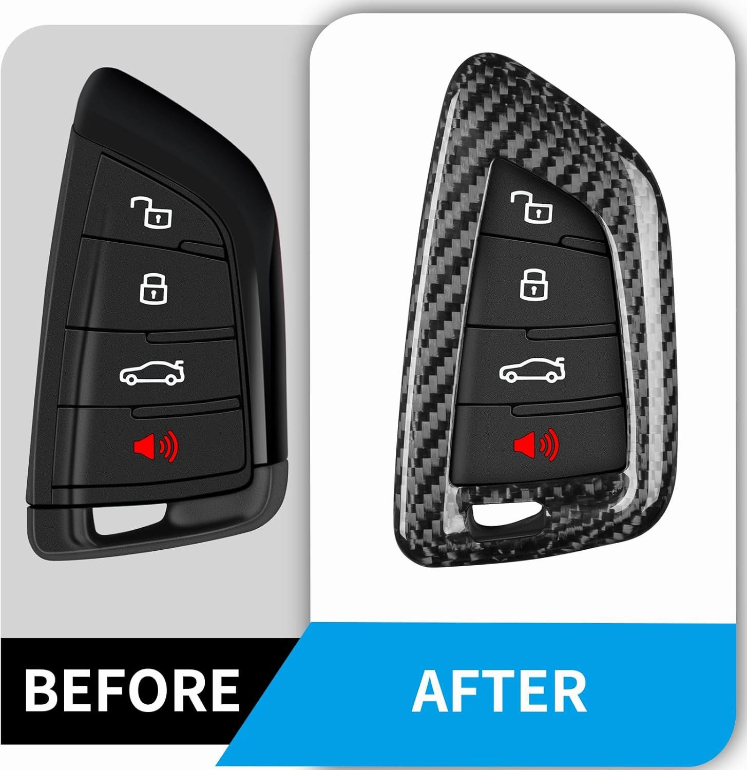 Key Fob Cover Compatible with Toyota Supra GR A90 A91 MK5 2019-2024,Real Carbon Fiber Smart Remote Key Fob Case Compatible with Toyota Supra Accessories, Silver Black