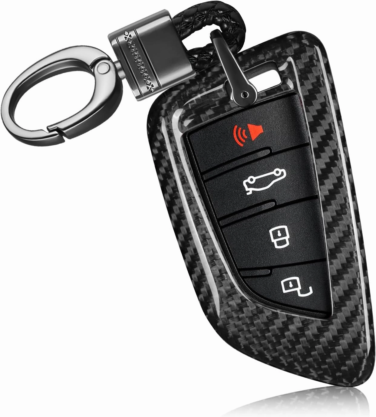 Key Fob Cover with Keychain Compatible with Toyota Supra GR A90 A91 MK5 2019-2024,Real Glass Fiber Smart Remote Key Fob Case Compatible with Toyota Supra Accessories, Silver Black