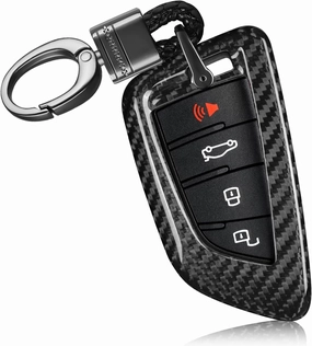 Key Fob Cover with Keychain Compatible with Toyota Supra GR A90 A91 MK5 2019-2024,Real Glass Fiber Smart Remote Key Fob Case Compatible with Toyota Supra Accessories, Silver Black