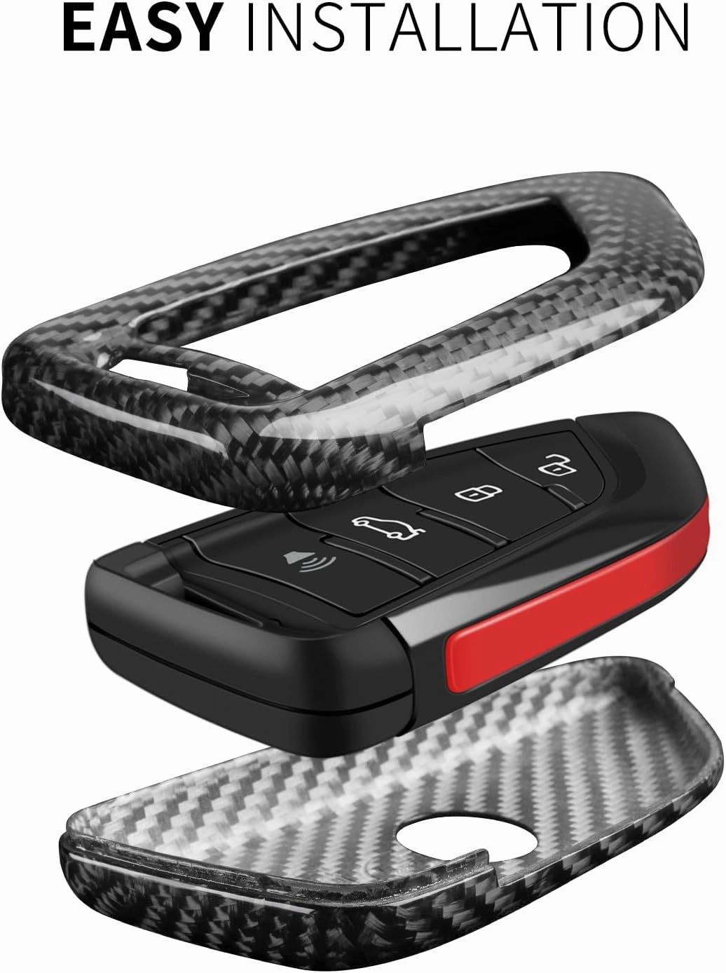Key Fob Cover with Keychain Compatible with Toyota Supra GR A90 A91 MK5 2019-2024,Real Glass Fiber Smart Remote Key Fob Case Compatible with Toyota Supra Accessories, Silver Black