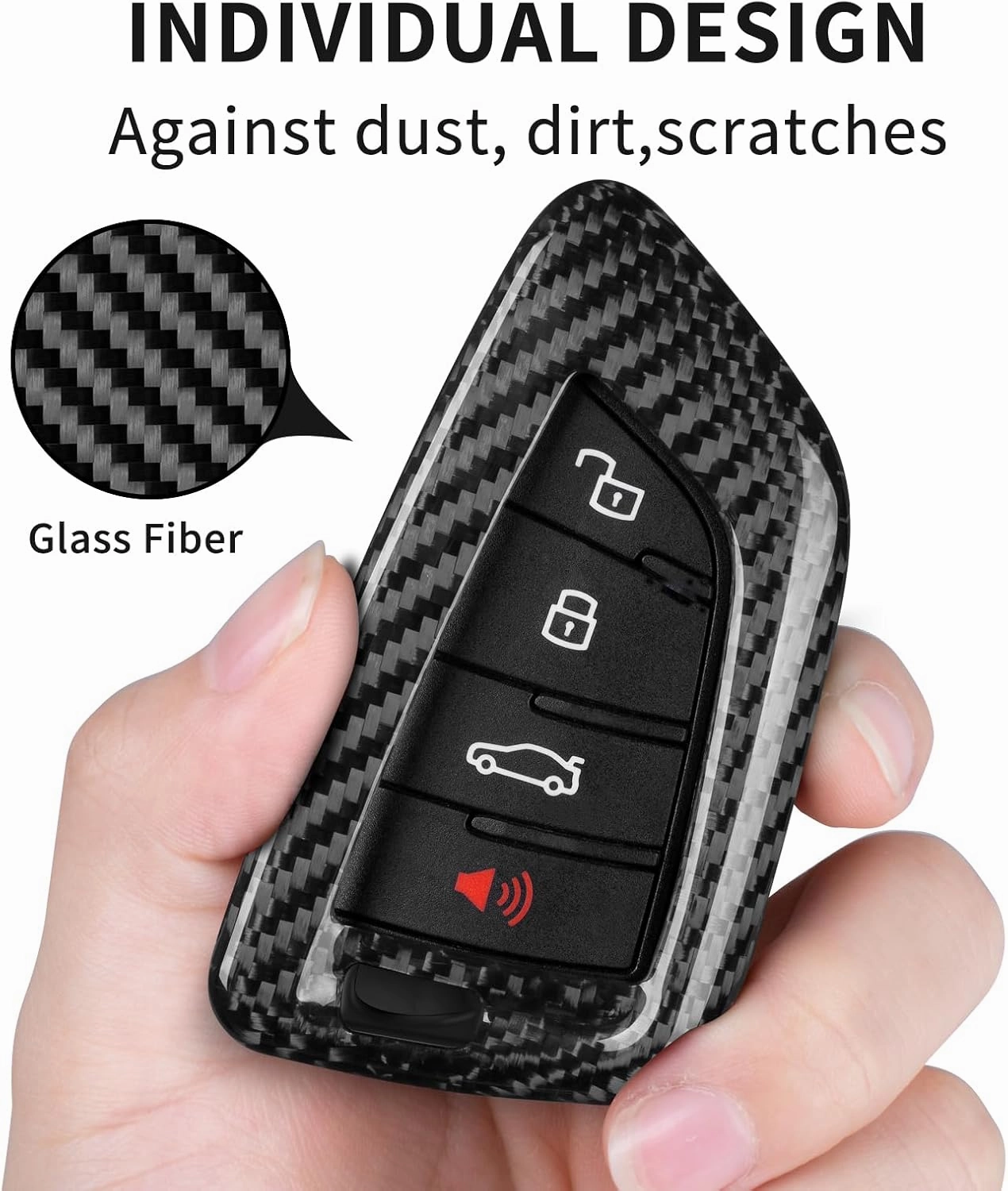 Key Fob Cover with Keychain Compatible with Toyota Supra GR A90 A91 MK5 2019-2024,Real Glass Fiber Smart Remote Key Fob Case Compatible with Toyota Supra Accessories, Silver Black