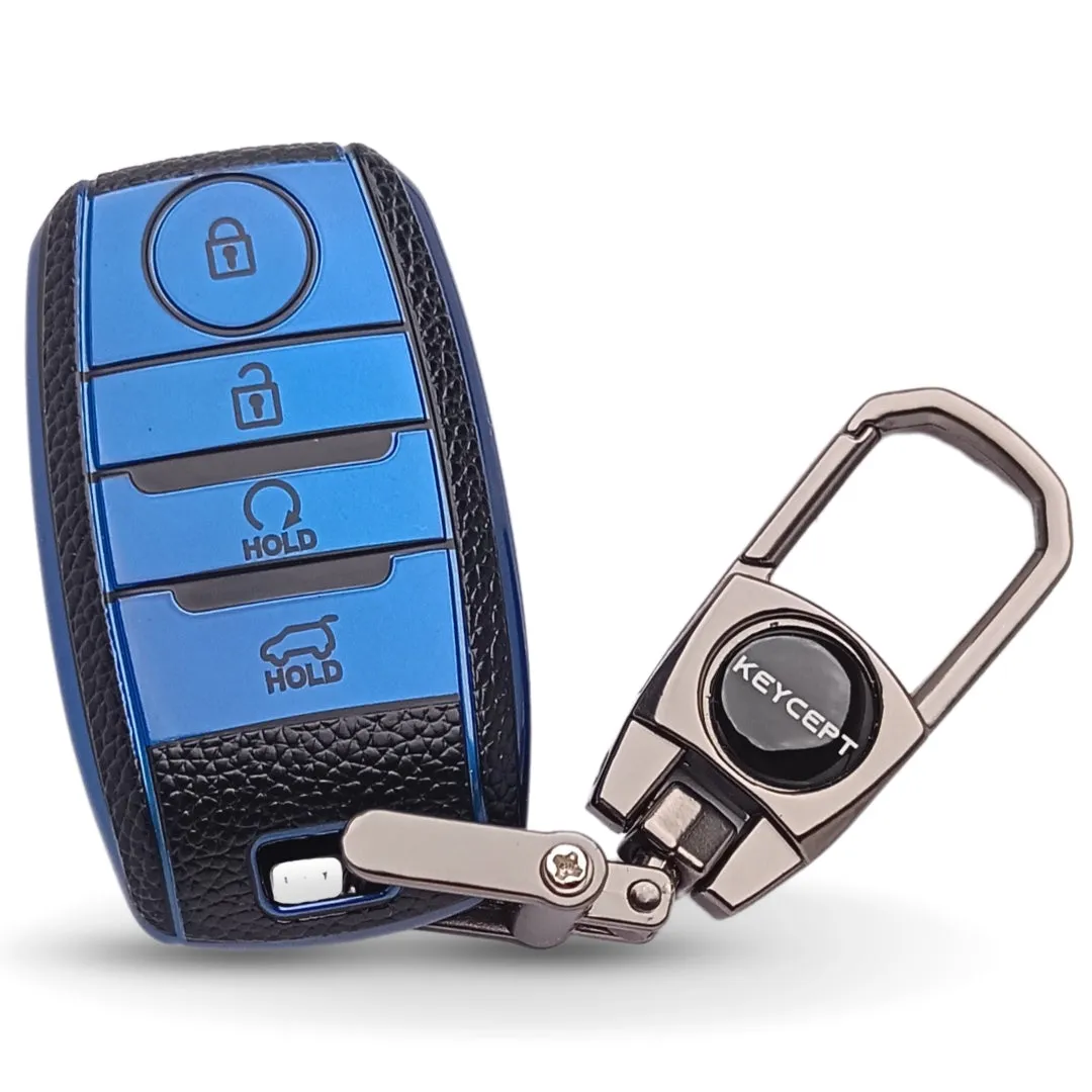Kia TPU Leather Key Cover with Keychain. (Type 2)