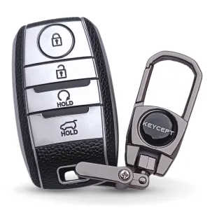 Kia TPU Leather Key Cover with Keychain. (Type 2)