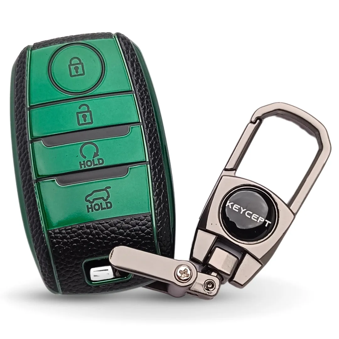 Kia TPU Leather Key Cover with Keychain. (Type 2)