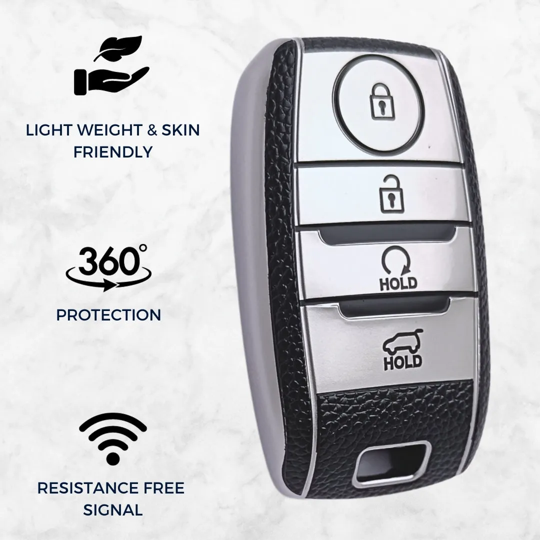 Kia TPU Leather Key Cover with Keychain. (Type 2)