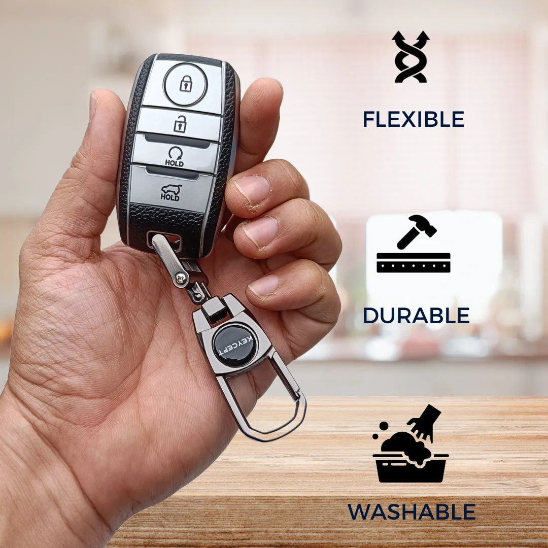 Kia TPU Leather Key Cover with Keychain. (Type 2)
