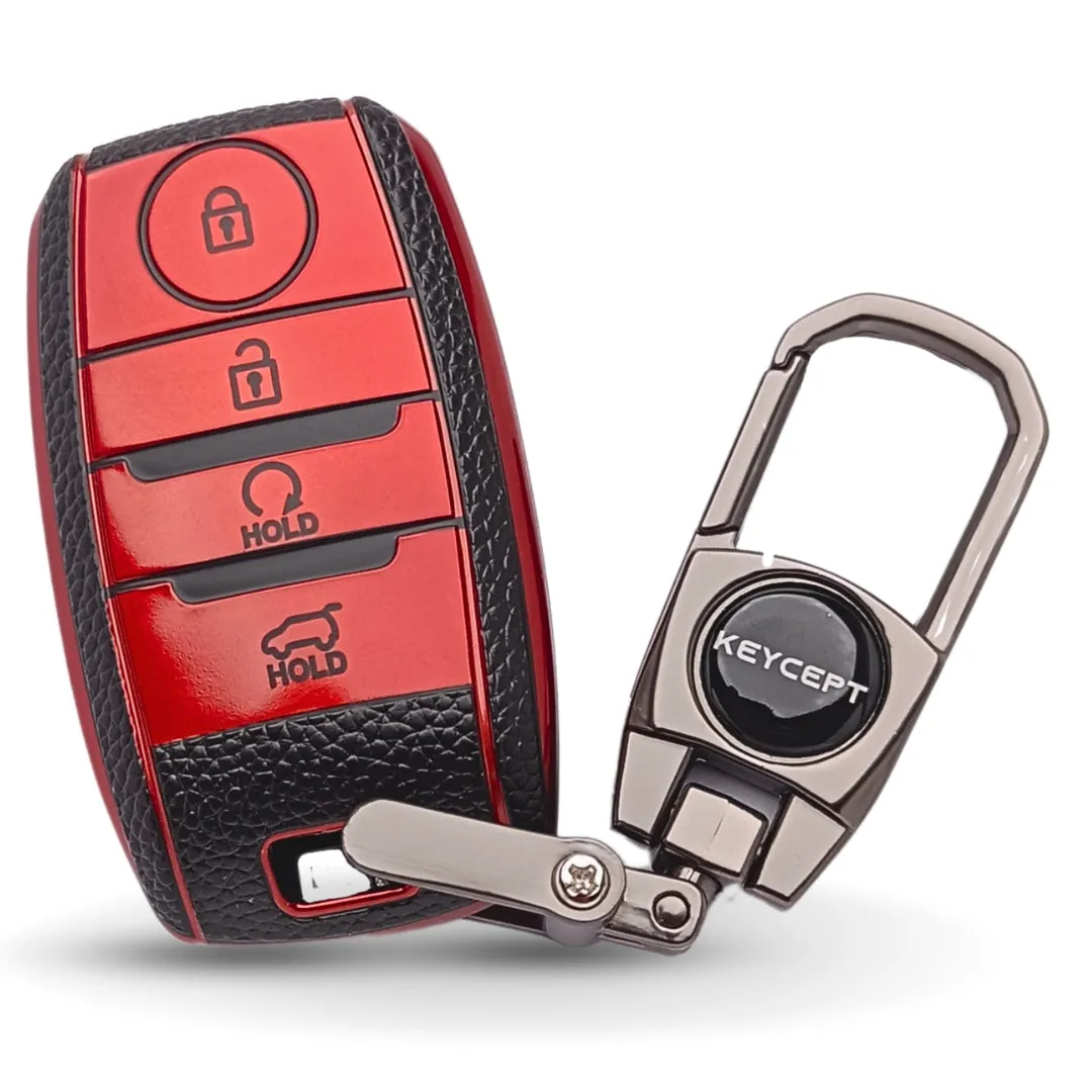 Kia TPU Leather Key Cover with Keychain. (Type 2)