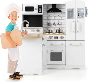 Kids Corner Play Kitchen, Wooden Toy Kitchen Set with Sounds, Pretend Play Kitchen for Kids with Kitchen Accessories,11-in-1 Toddler Kitchen Gifts for Ages 3 