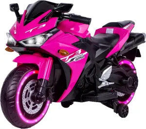 Kids Electric Motorcycle with Trainning Wheels for 3-8 Years(43-59in), Boys Girls Ride on Electric Motorbike, Light Wheels Hand Drive for Child Motorized Toys Gift, Pink