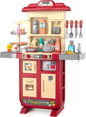 Kids Kitchen Playset for Toddlers Girls, Toy Kitchen Sets Pretend Play Food Toys for Kids Girls Ages 3 4 5 6 7 8, with Light Sound Spray