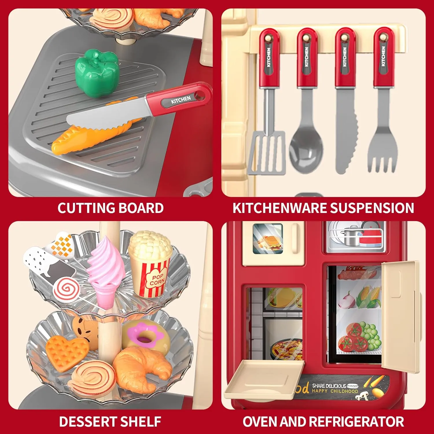 Kids Kitchen Playset for Toddlers Girls, Toy Kitchen Sets Pretend Play Food Toys for Kids Girls Ages 3 4 5 6 7 8, with Light Sound Spray