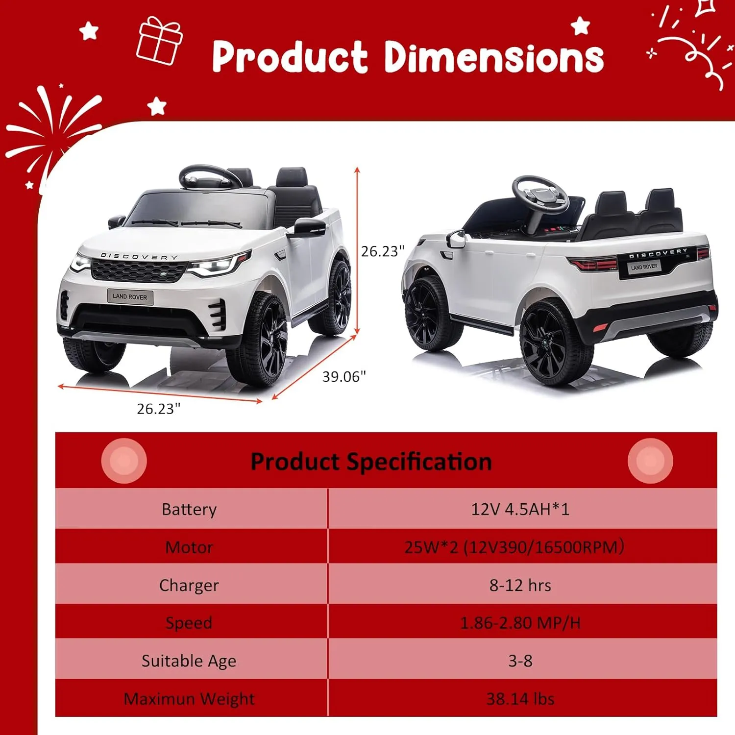Kids Ride On Car, Battery Powered Kids Electric Car for Kid with Remote Control, Soft Start, LED Lights, Music Horn, 3 Speeds, Double Doors, 12V 4.5AH Ride On Toy for Toddlers Ages 3 