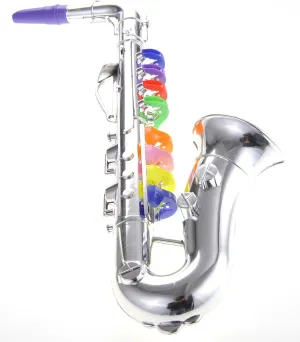 Kids Toy Saxophone Metallic Silver with 8 Colored Keys
