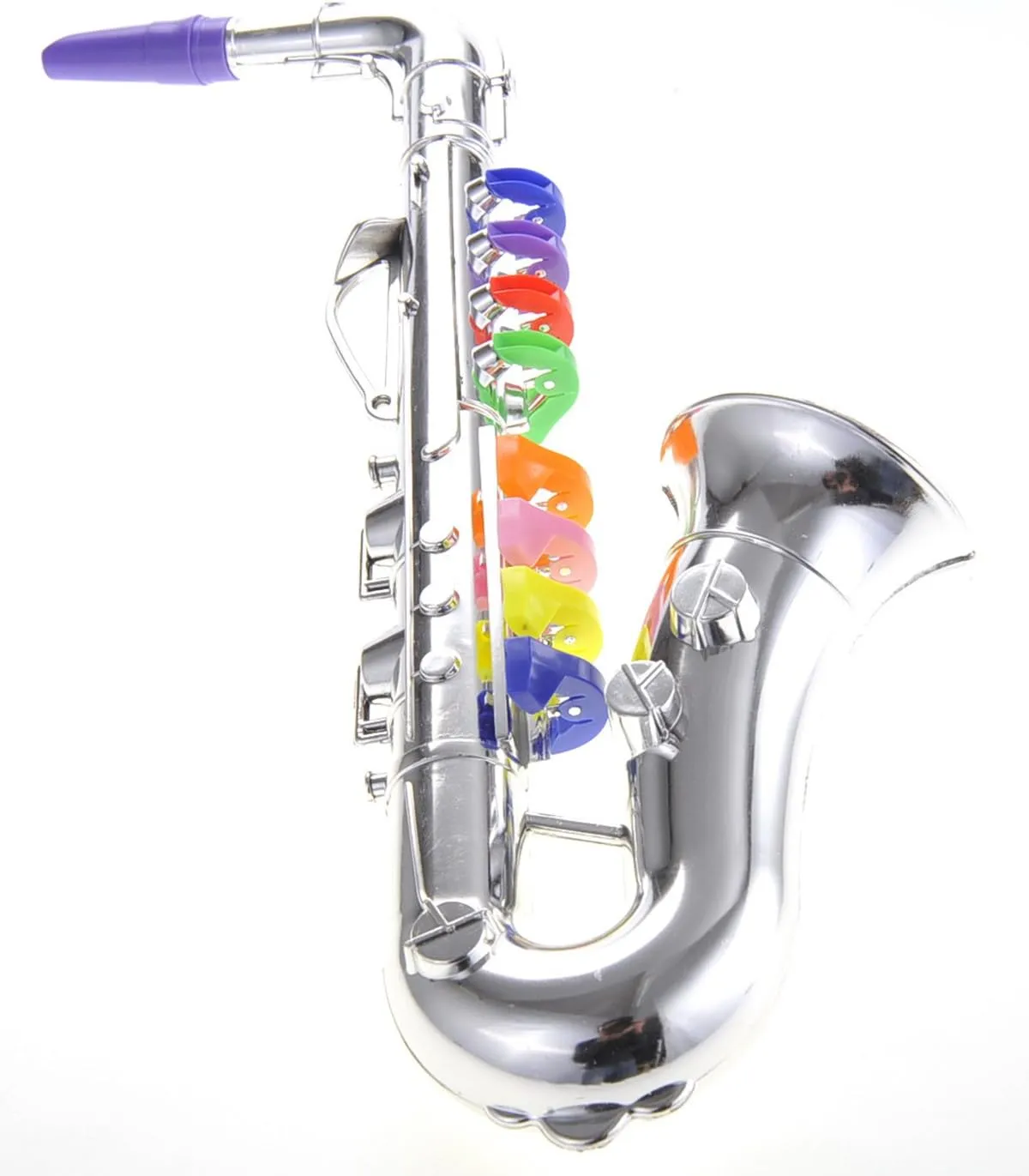 Kids Toy Saxophone Metallic Silver with 8 Colored Keys