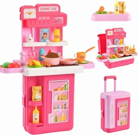 Kids Kitchen Playset, 4 in 1Play Kitchen for Kids Ages 4-8, Converted into a Trolley Box, 41Pcs Play Kitchen Accessories, Toddler Kitchen Playset, The Best Gift for Boys and Girls
