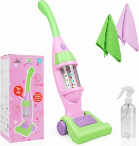 Kids Pink Vacuum Cleaner with Light & Realistic Sounds - Pretend Role Play Household Cleaning Set, Kids Cleaning Toys for Toddler Children (Pink Color)
