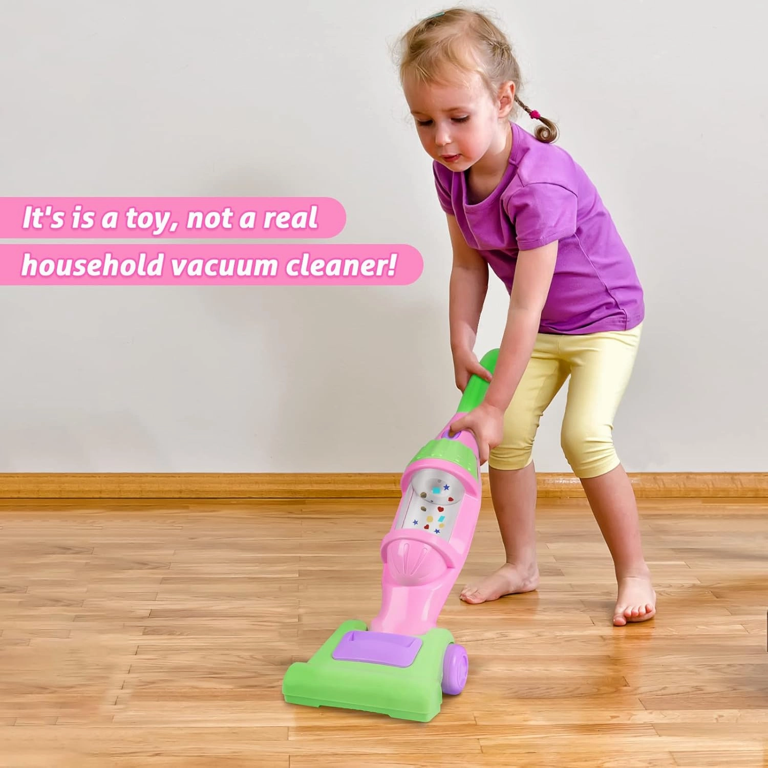 Kids Pink Vacuum Cleaner with Light & Realistic Sounds - Pretend Role Play Household Cleaning Set, Kids Cleaning Toys for Toddler Children (Pink Color)