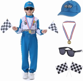 Kids Racing Suit Costume Toddler and Boys Race Car Driver Jumpsuit, Dress Up & Pretend Play, Ages 3-12