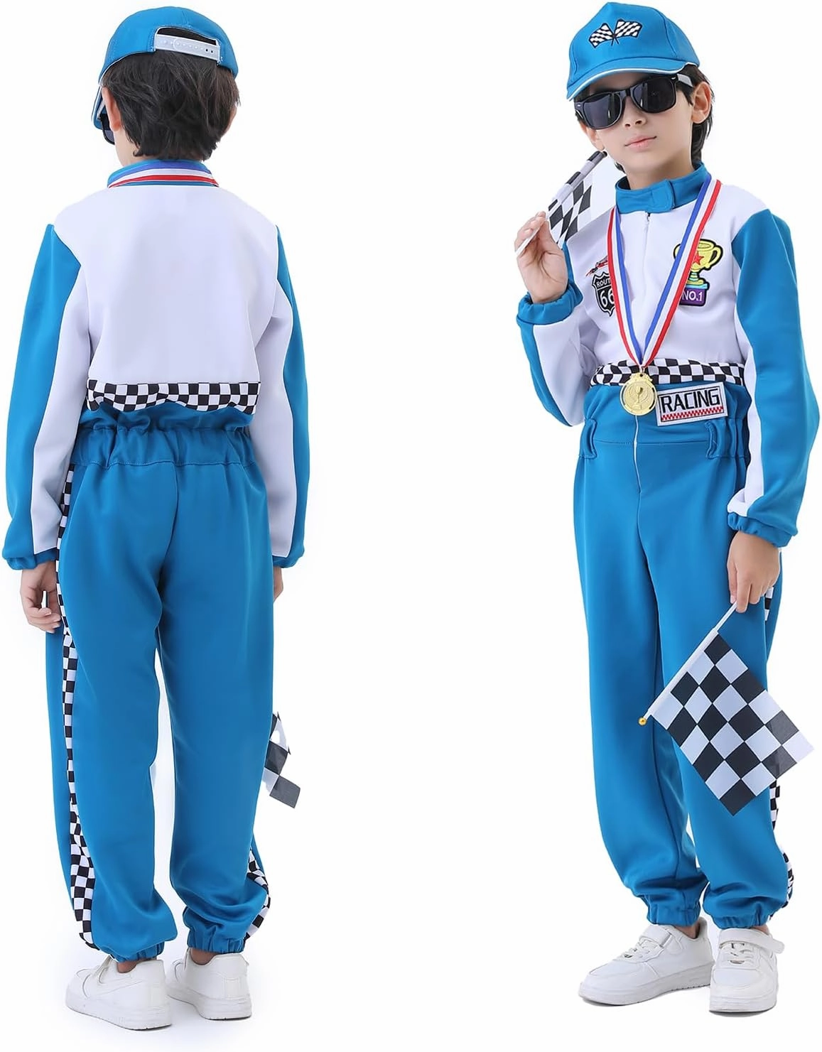 Kids Racing Suit Costume Toddler and Boys Race Car Driver Jumpsuit, Dress Up & Pretend Play, Ages 3-12