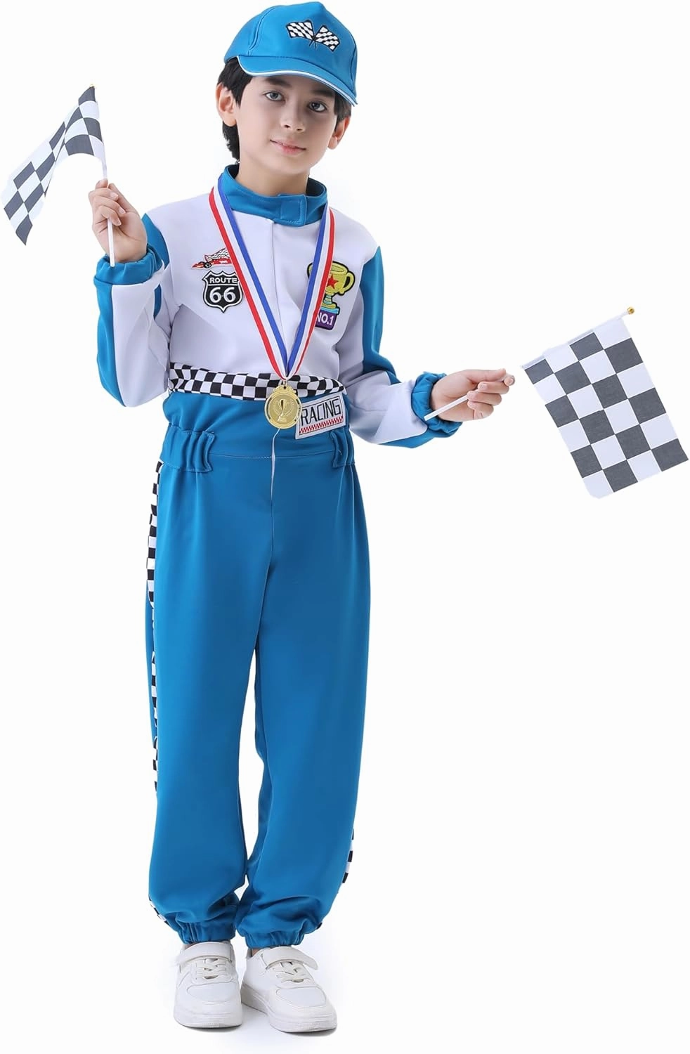 Kids Racing Suit Costume Toddler and Boys Race Car Driver Jumpsuit, Dress Up & Pretend Play, Ages 3-12