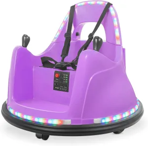 Kidzone Smart Bumper Car for Toddler & Kids 1.5-6 Years Old, 12V 2-Speeds Electric Ride On Bumping Toy Gifts W/Remote Control, APP Control, LED Lights, Bluetooth, 360°Spin and DIY Sticker, Purple