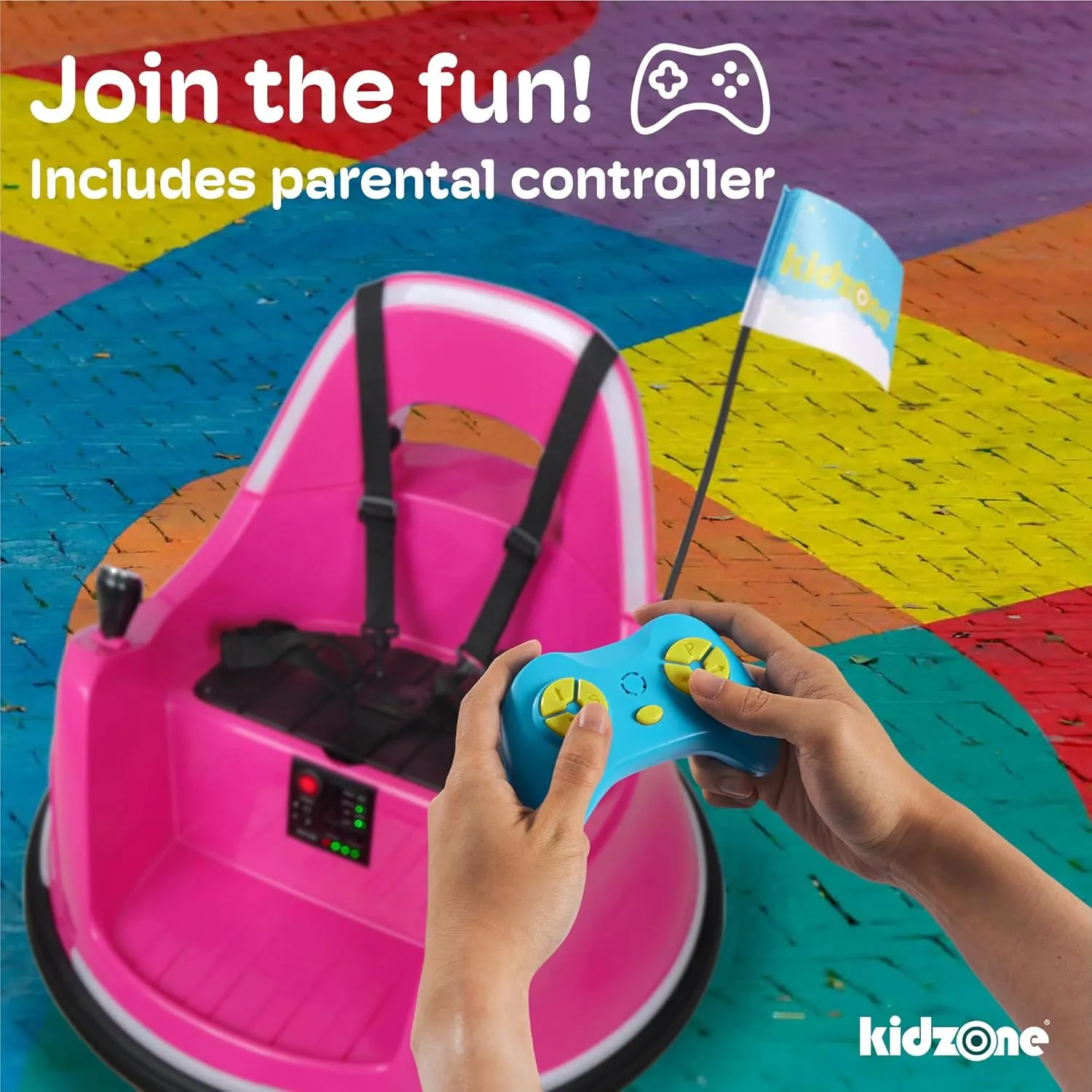 Kidzone Smart Bumper Car for Toddler & Kids 1.5-6 Years Old, 12V 2-Speeds Electric Ride On Bumping Toy Gifts W/Remote Control, APP Control, LED Lights, Bluetooth, 360°Spin and DIY Sticker, Purple
