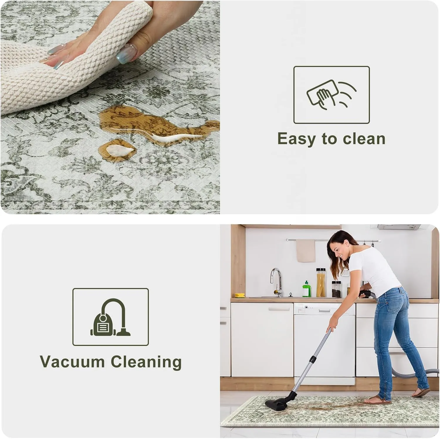 KIMODE Anti Fatigue Kitchen Mat Set, Non Slip Waterproof Kitchen Rug Set of 2, Boho Rugs for Kitchen, Ergonomic Standing Kitchen Sink Mats for Floor, 17.3"x47" 17.3"x29", Green