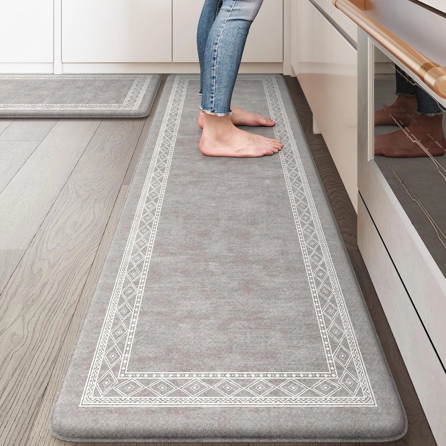 KIMODE Anti Fatigue Kitchen Mat for Floor, Farmhouse Kitchen Rugs Sets of 2, 17"x59" 17"x29" Kitchen Floor Mats Non-Slip, Cushioned mats for Kitchen Floor, Sink, Laundry, Office, Desk Grey