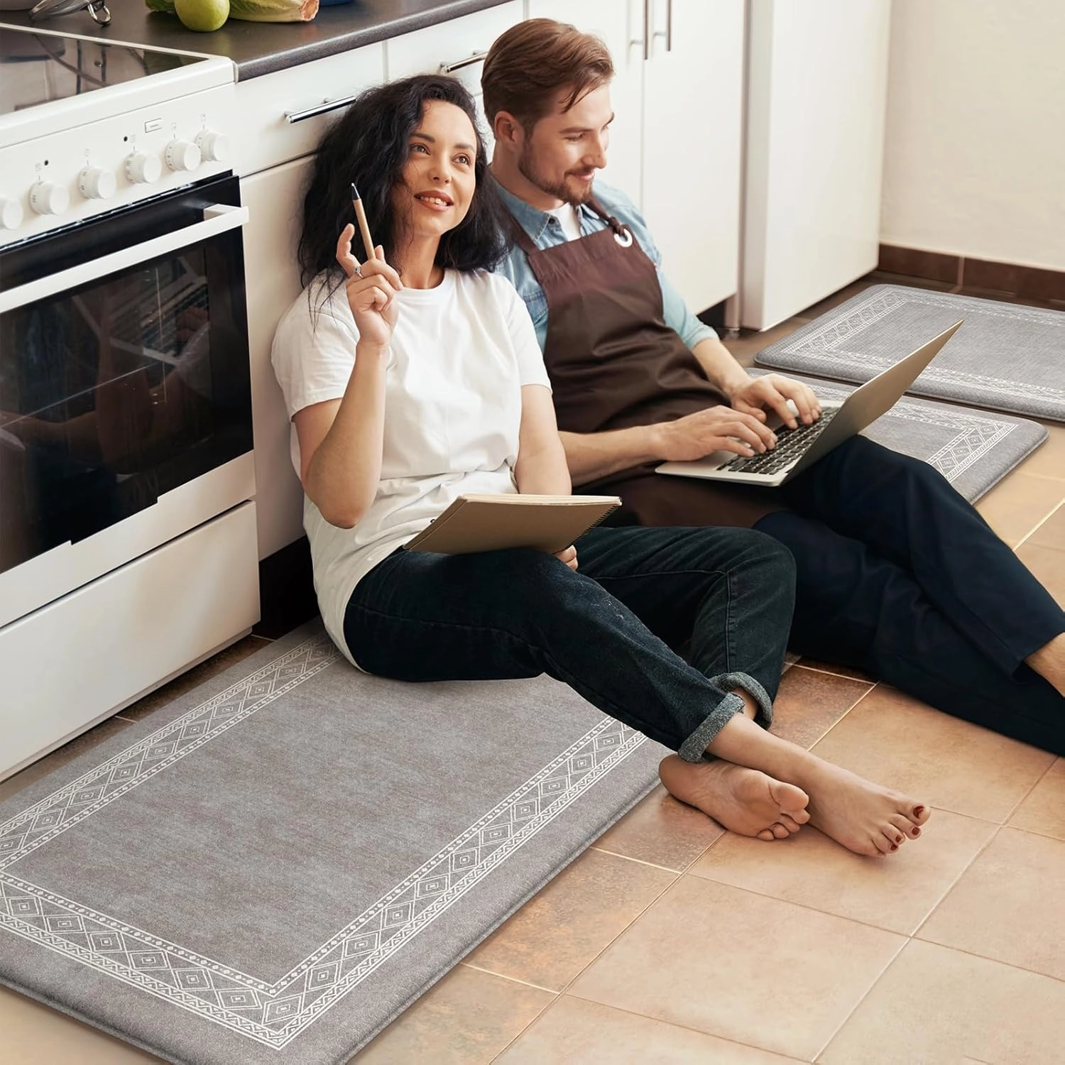 KIMODE Anti Fatigue Kitchen Mat for Floor, Farmhouse Kitchen Rugs Sets of 2, 17"x59" 17"x29" Kitchen Floor Mats Non-Slip, Cushioned mats for Kitchen Floor, Sink, Laundry, Office, Desk Grey