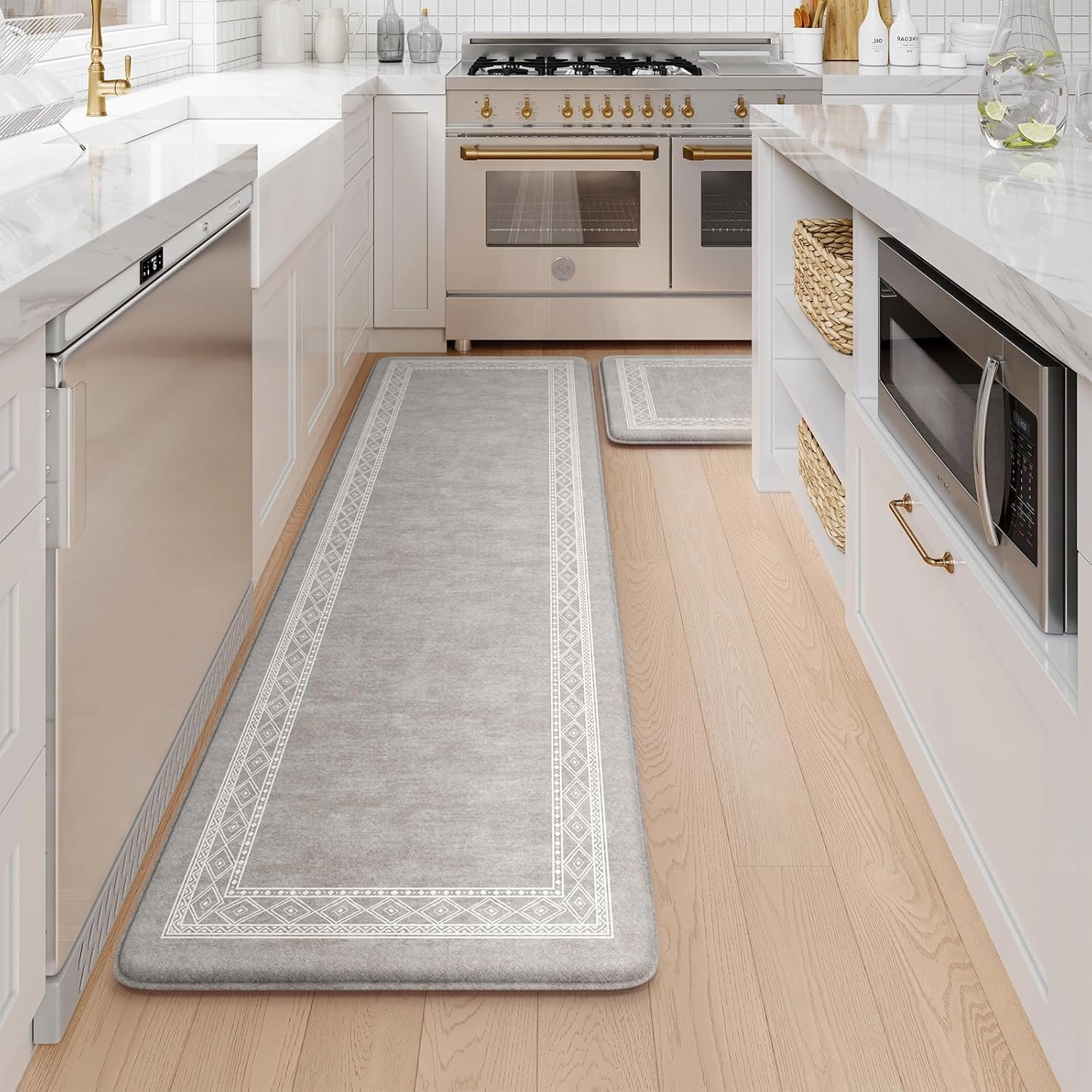KIMODE Anti Fatigue Kitchen Mat for Floor, Farmhouse Kitchen Rugs Sets of 2, 17"x59" 17"x29" Kitchen Floor Mats Non-Slip, Cushioned mats for Kitchen Floor, Sink, Laundry, Office, Desk Grey