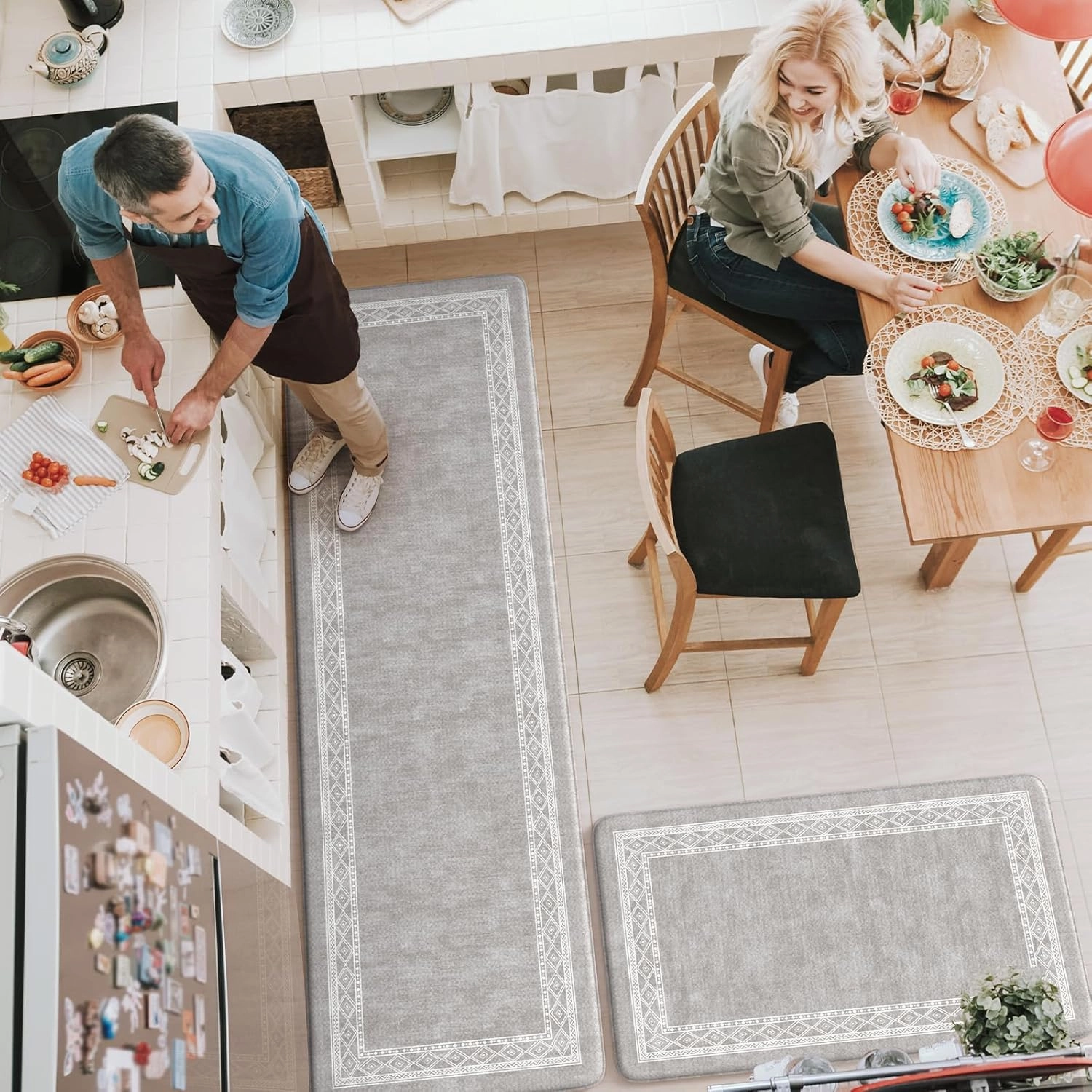 KIMODE Anti Fatigue Kitchen Mat for Floor, Farmhouse Kitchen Rugs Sets of 2, 17"x59" 17"x29" Kitchen Floor Mats Non-Slip, Cushioned mats for Kitchen Floor, Sink, Laundry, Office, Desk Grey