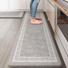 KIMODE Anti Fatigue Kitchen Mat for Floor, Farmhouse Kitchen Rugs Sets of 2, 17"x59" 17"x29" Kitchen Floor Mats Non-Slip, Cushioned mats for Kitchen Floor, Sink, Laundry, Office, Desk Grey