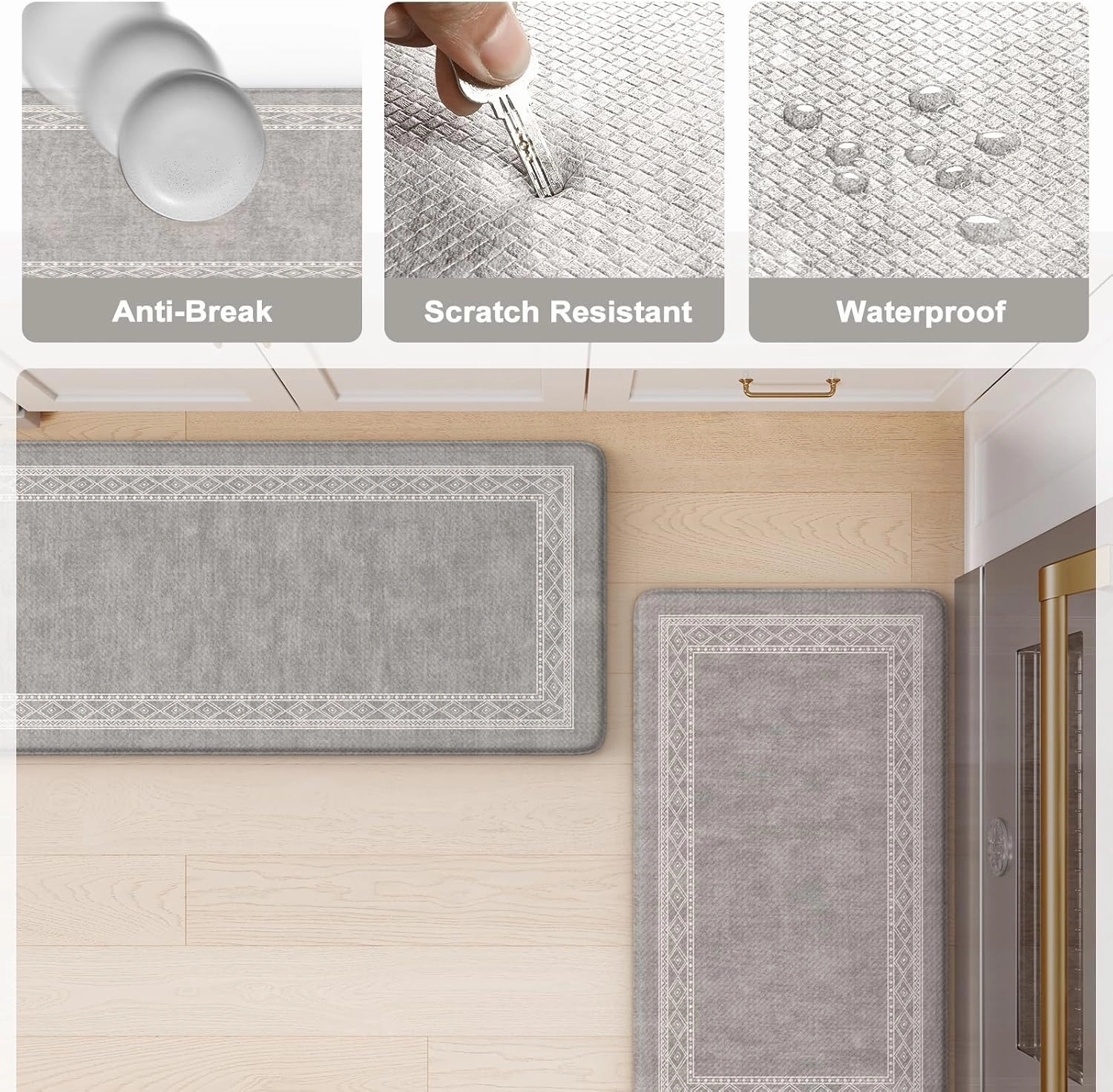 KIMODE Anti Fatigue Kitchen Mat for Floor, Farmhouse Kitchen Rugs Sets of 2, 17"x59" 17"x29" Kitchen Floor Mats Non-Slip, Cushioned mats for Kitchen Floor, Sink, Laundry, Office, Desk Grey
