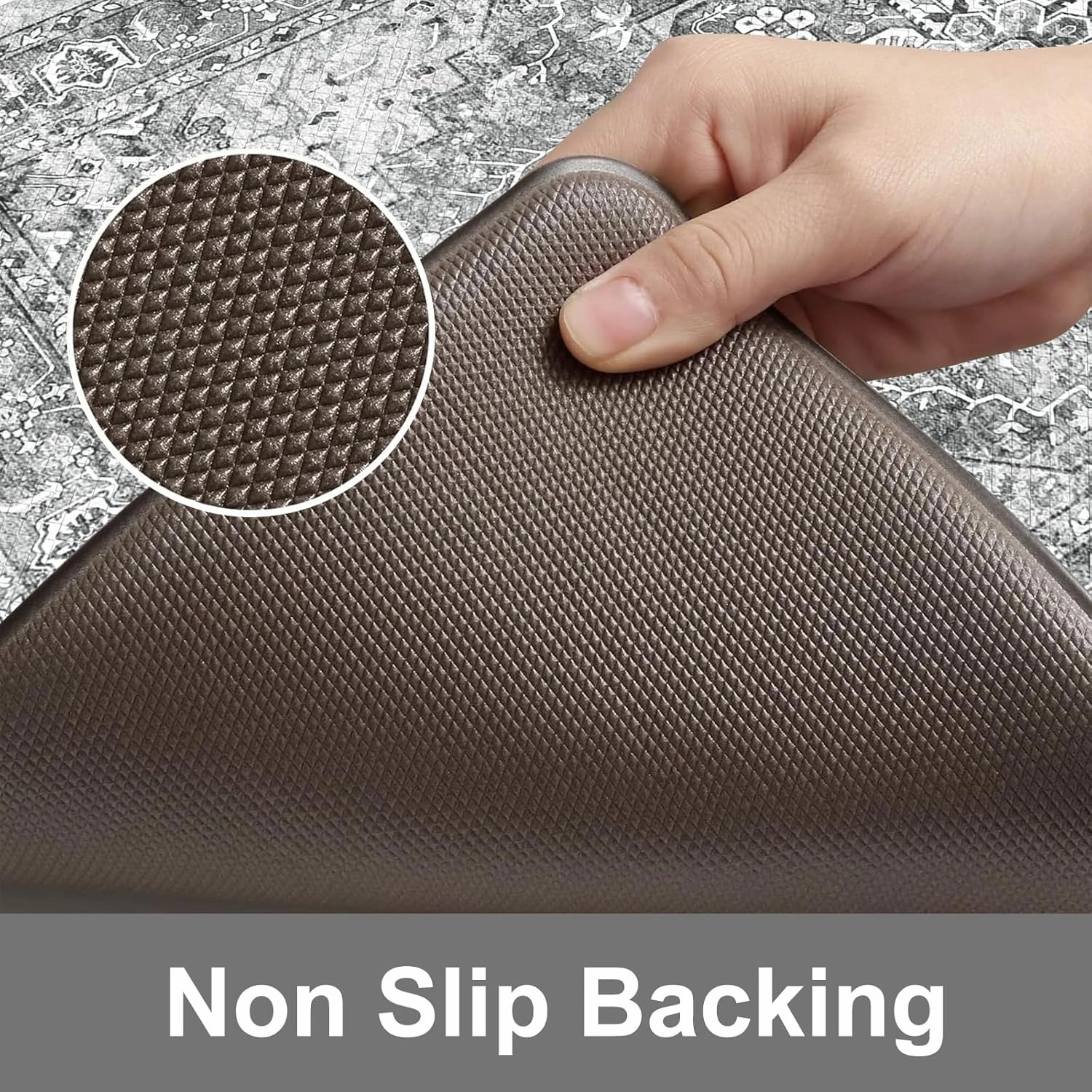 KIMODE Anti Fatigue Kitchen Mats, 2 PCS Cushioned Kitchen Rugs and Mats, Waterproof Kitchen Floor Mats Non Slip, Boho Comfort Foam Standing Mat for Laundry, Office, Sink, Grey Brown 17"x47" 17"x29"
