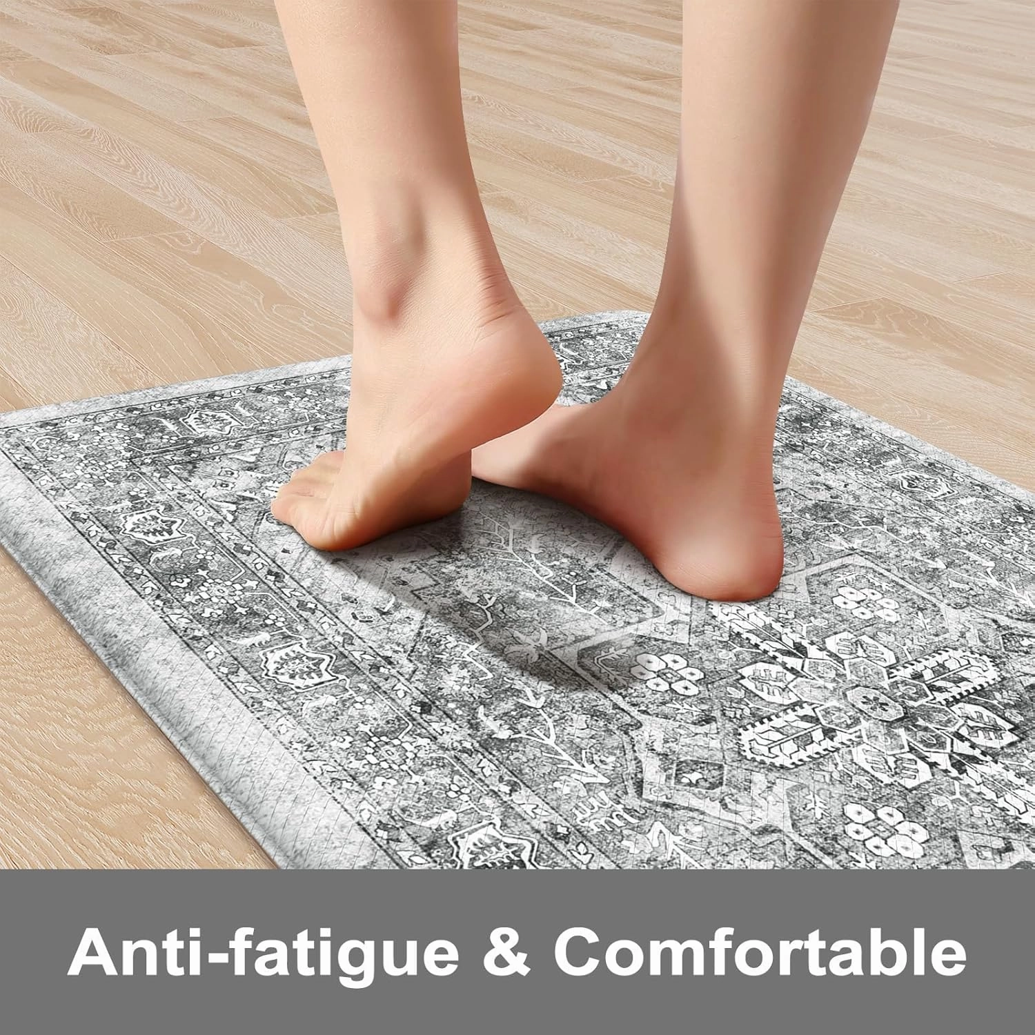 KIMODE Anti Fatigue Kitchen Mats, 2 PCS Cushioned Kitchen Rugs and Mats, Waterproof Kitchen Floor Mats Non Slip, Boho Comfort Foam Standing Mat for Laundry, Office, Sink, Grey Brown 17"x47" 17"x29"