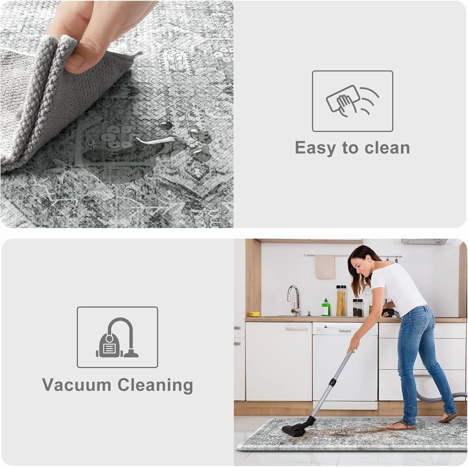 KIMODE Anti Fatigue Kitchen Mats, 2 PCS Cushioned Kitchen Rugs and Mats, Waterproof Kitchen Floor Mats Non Slip, Boho Comfort Foam Standing Mat for Laundry, Office, Sink, Grey Brown 17"x47" 17"x29"