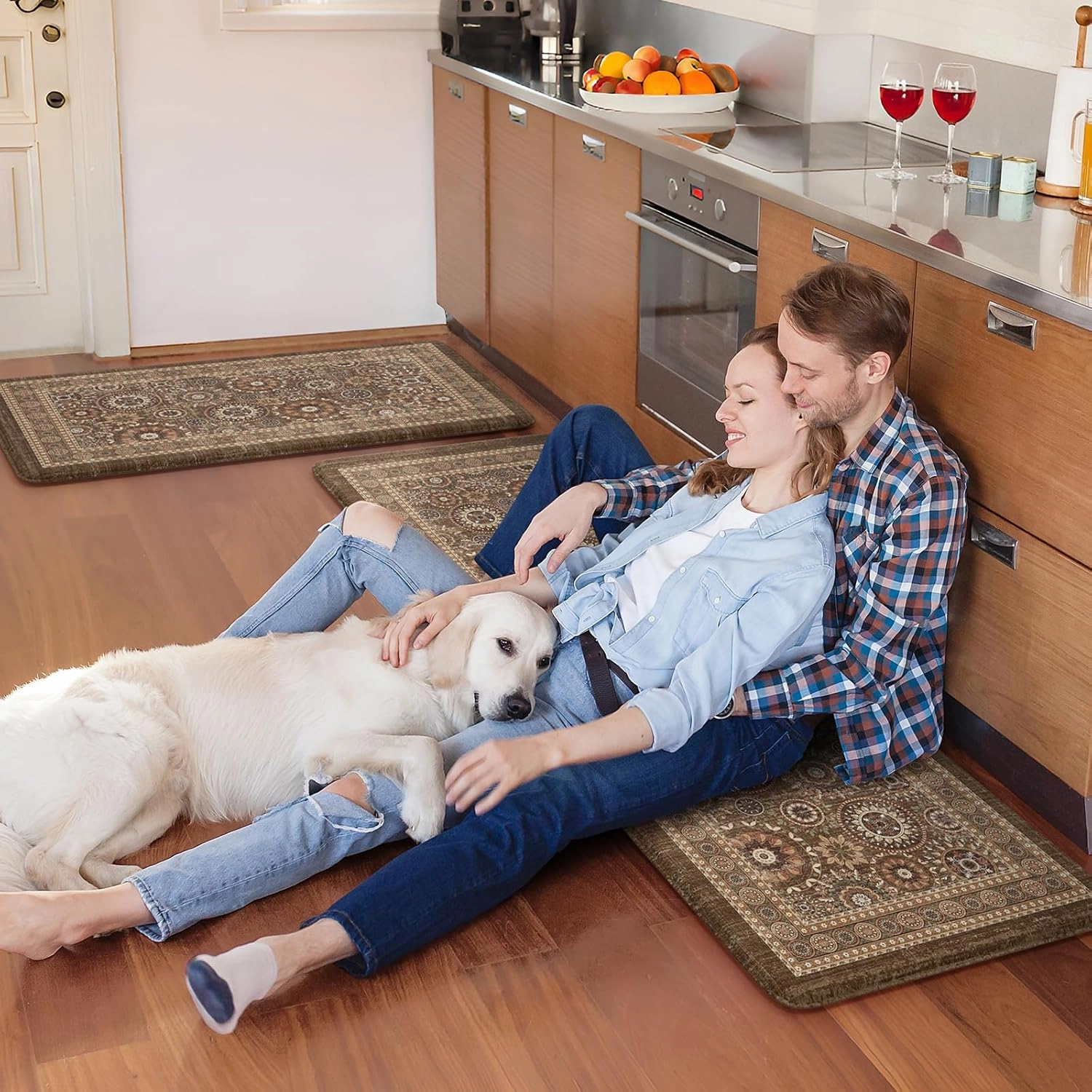 KIMODE Anti Fatigue Kitchen Mats for Floor Farmhouse Kitchen Rugs Sets of 2 Cushioned Kitchen Floor Mats Comfort Standing Mat for Sink Laundry Office Desk Brown 17"x47" 17"x29"
