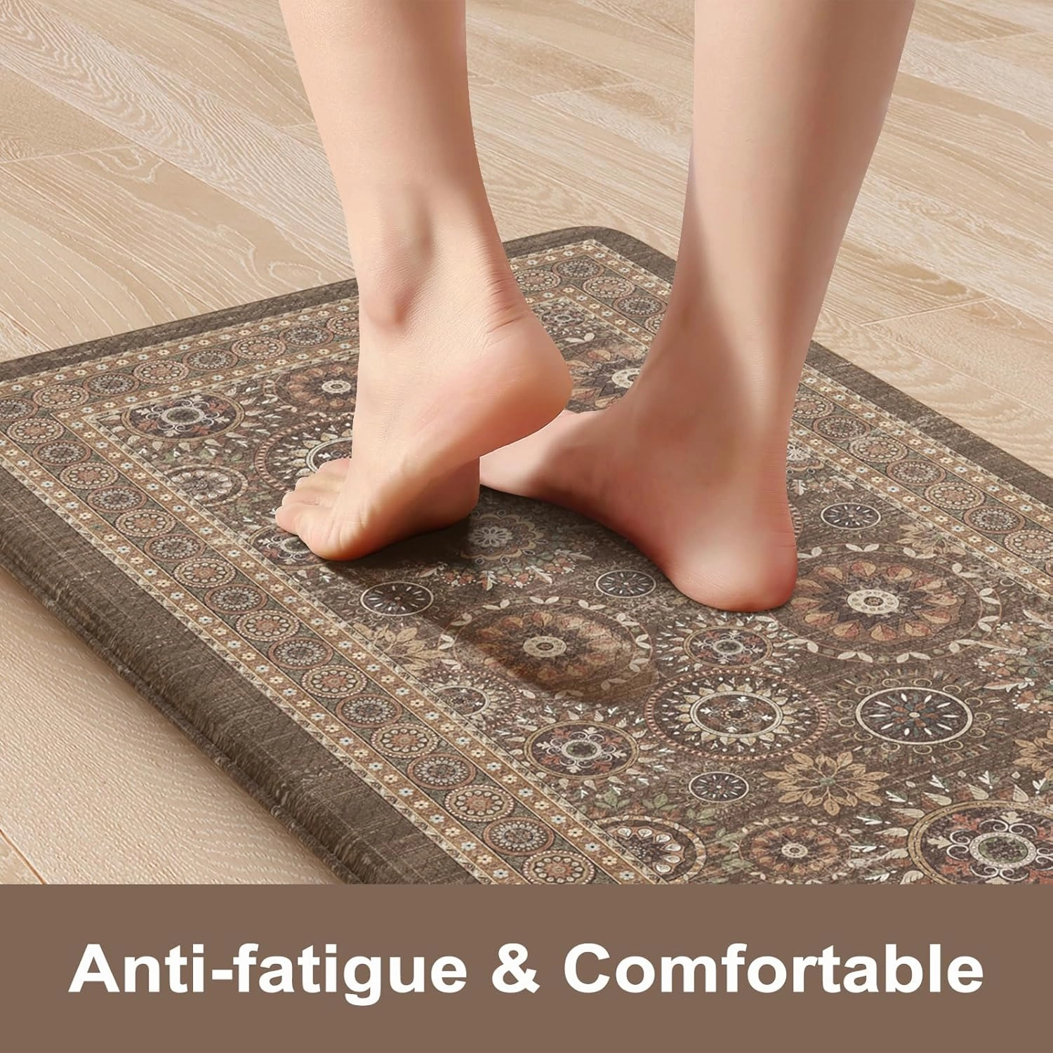 KIMODE Anti Fatigue Kitchen Mats for Floor Farmhouse Kitchen Rugs Sets of 2 Cushioned Kitchen Floor Mats Comfort Standing Mat for Sink Laundry Office Desk Brown 17"x47" 17"x29"