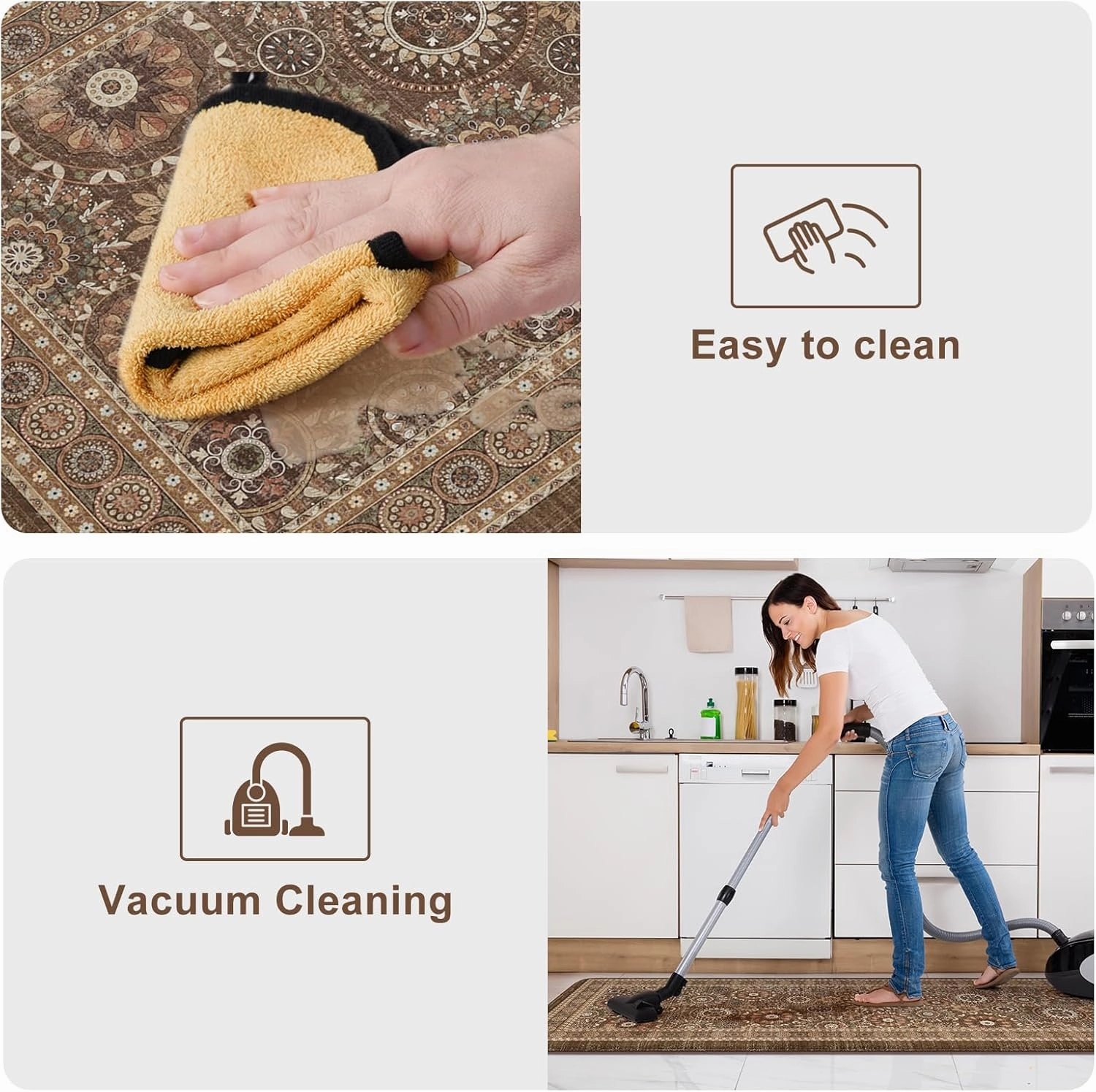 KIMODE Anti Fatigue Kitchen Mats for Floor Farmhouse Kitchen Rugs Sets of 2 Cushioned Kitchen Floor Mats Comfort Standing Mat for Sink Laundry Office Desk Brown 17"x47" 17"x29"
