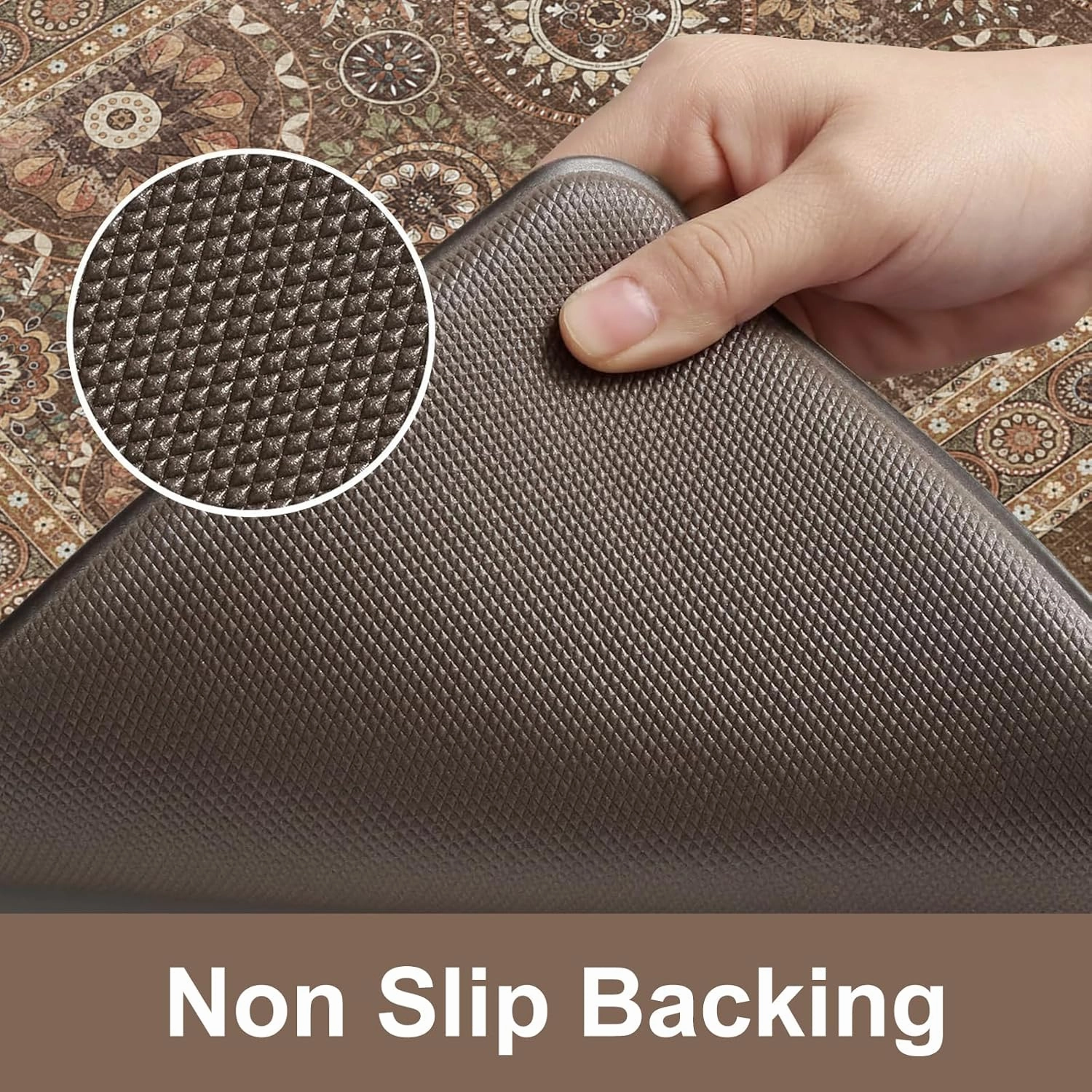 KIMODE Anti Fatigue Kitchen Mats for Floor Farmhouse Kitchen Rugs Sets of 2 Cushioned Kitchen Floor Mats Comfort Standing Mat for Sink Laundry Office Desk Brown 17"x47" 17"x29"