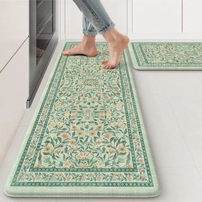 KIMODE Anti Fatigue Mats for Kitchen Floor, 17.3"x29" 17.3"x47" Farmhouse Kitchen Rugs Sets of 2, Cushioned Kitchen Mats for Floor Non Slip, Padded Standing Desk Mat for Sink Laundry Desk Green