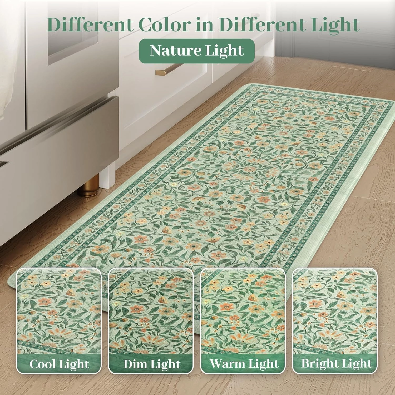 KIMODE Anti Fatigue Mats for Kitchen Floor, 17.3"x29" 17.3"x47" Farmhouse Kitchen Rugs Sets of 2, Cushioned Kitchen Mats for Floor Non Slip, Padded Standing Desk Mat for Sink Laundry Desk Green