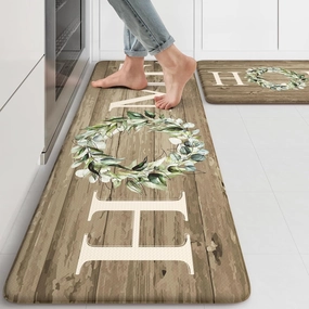 KIMODE Kitchen Mats Cushioned Anti Fatigue, 17"x47" 17"x29" Farmhouse Kitchen Rugs Sets of 2, Non Slip Kitchen Mats for Floor, Padded Kitchen Floor Mats for Sink, Laundry, Desk Khaki