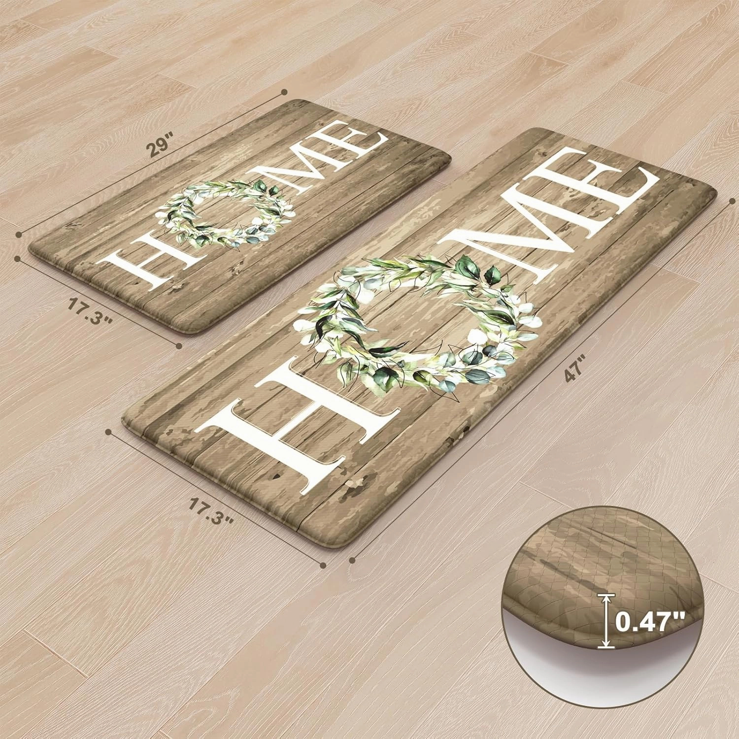 KIMODE Kitchen Mats Cushioned Anti Fatigue, 17"x47" 17"x29" Farmhouse Kitchen Rugs Sets of 2, Non Slip Kitchen Mats for Floor, Padded Kitchen Floor Mats for Sink, Laundry, Desk Khaki