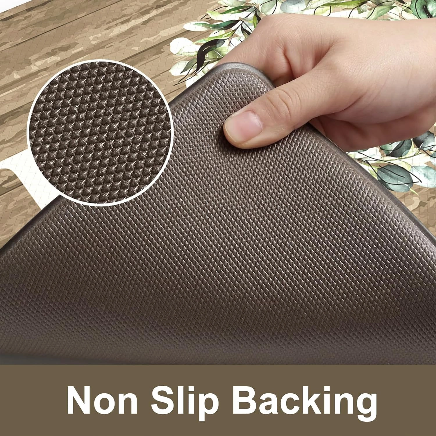KIMODE Kitchen Mats Cushioned Anti Fatigue, 17"x47" 17"x29" Farmhouse Kitchen Rugs Sets of 2, Non Slip Kitchen Mats for Floor, Padded Kitchen Floor Mats for Sink, Laundry, Desk Khaki
